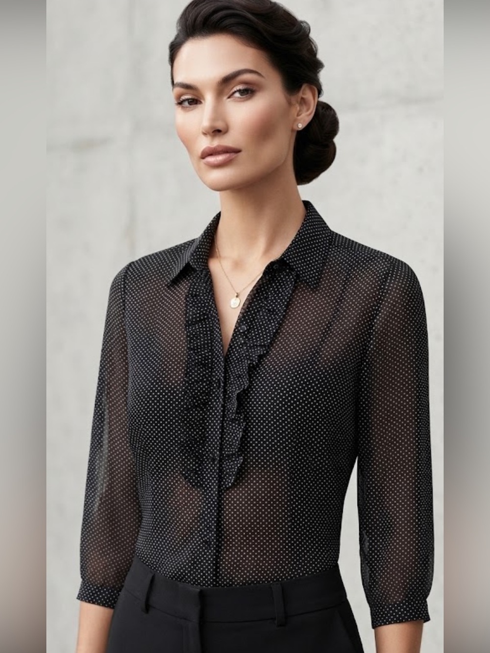 NWOT Banana Republic Chic Black Polka Dot Blouse